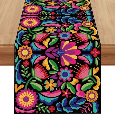 Jiudungs Mexican Fiesta Table Runner Cinco De Mayo Tablecloth Dia De Los Muertos Decor Day of The Dead Decorations and Supplies for Home 13x60 Inch