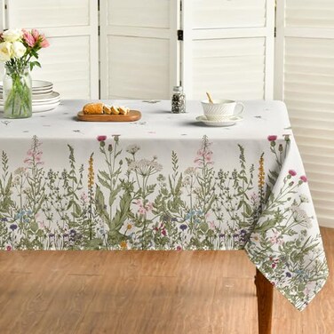 Horaldaily Spring Summer Tablecloth 52x70 Inch Rectangular Wild Flowers Floral Table Cover for Party Picnic Dinner Decor