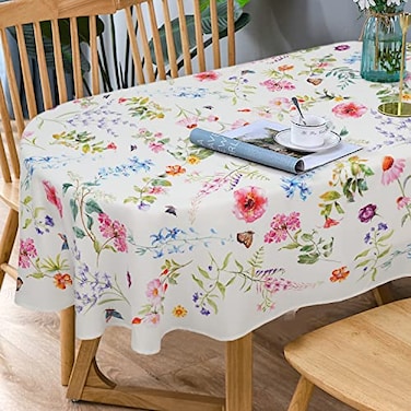 Bnejvif Oval Tablecloth Spring Floral Tablecloth Modern Flower Oval Tablecloth Floral Tablecloth IndoorOutdoor Waterproof Wrinkle Free Durable Spring Floral Tablecloth for Oval Tables 60 X 84 in
