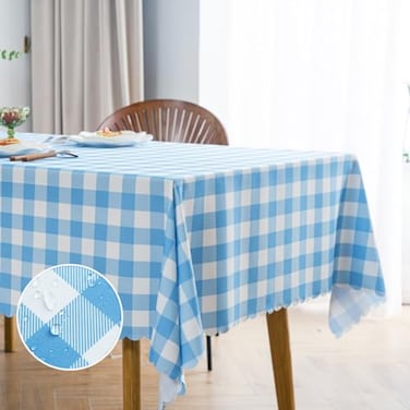 MANGATA CASA Light Blue Gingham Tablecloth for Rectangle Tables Checkered Table Cloth Waterproof Kitchen Table LinensPolyester Buffalo Plaid Wrinkle Free Table CoverSky Blue 60x102in