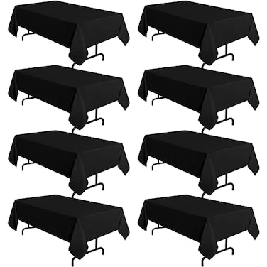 sancua 8 Pack Black Tablecloth 60 x 102 Inch Rectangle Table Cloth for 6 Feet Tables Stain and Wrinkle Resistant Washable Polyester Table Cover for Dining Tables Buffet Parties and Camping