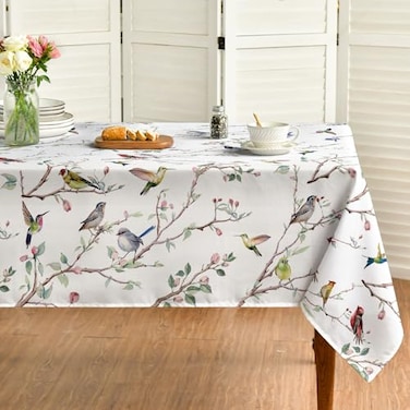 Horaldaily Spring Summer Tablecloth 60x104 Inch Rectangular Birds Branch Floral Table Cover for Party Picnic Dinner Decor