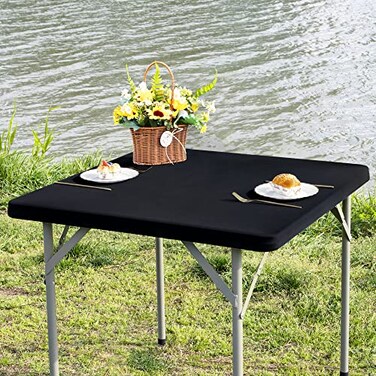 Nacuci Square Fitted Table Cover Elastic Tablecloth 3ft Stretch Spandex Table Top Cover for Dining Indoor Outdoor Party Black 36X36 Inch