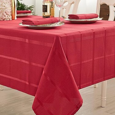 UKOMIUT Rectangle Plaid Jacquard Tablecloth Waterproof Washable Checkered Table Cloth Solid Fabric Table Cover for Indoor or Outdoor use Red 60 x 84 Inch 68 Seats
