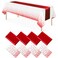 MASHAN 8Pack Disposable Plastic Tablecloths and Satin Table Runner Set White and Red Dot Tablecloth Red Satin Table Runner for Wedding Birthday Baby Shower Anniversary Christmas New Year Party Supplie