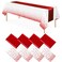 MASHAN 8Pack Disposable Plastic Tablecloths and Satin Table Runner Set White and Red Dot Tablecloth Red Satin Table Runner for Wedding Birthday Baby Shower Anniversary Christmas New Year Party Supplie
