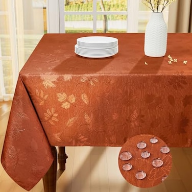 Smiry Rectangle Tablecloth 60x102 Inch Waterproof Damask Table Cloth Leaves Patterns Fabric Jacquard Table Covers for Parties and Holiday Dinner Rust