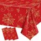 WovWeave 3 Pcs Red Christmas Tablecloths 54 x 108 Inch Gold Flower Poinsettia Bronzing Table Covers Disposable Christmas Rectangle Table Cloth for Xmas Holiday Kitchen Dining Table Decor