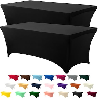 Utopia Kitchen 6FT Spandex Tablecloth 2 Pack Black 200 GSM Stretch Fitted Washable and Wrinkle Resistant Table Cloth Rectangle Cover for Trade Shows Wedding Parties 72Lx30Wx30H Inch