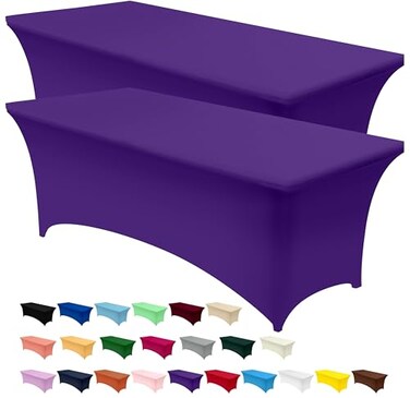 Utopia Kitchen Spandex Tablecloth 2 Pack 8FT Purple Tight Fitted Washable and Wrinkle Resistant Stretch Table Cloth Rectangle Cover for Trade Show Weddings Parties 96Lx30Wx30H Inch