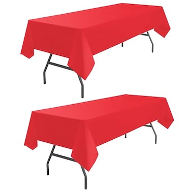 odibo Red Tablecloths Plastic 2 Pack Disposable Table Covers 54 x 108 Ruby Shine Red PEVA Table Cloths for Parties Birthdays Weddings Christmas Holiday Banquet Fits up to 8 Foot Rectangle Tables