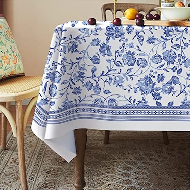 Virtumob Rectangle Tablecloth 60 x 84 Inch Blue Floral Rustic Tablecloth Classic French Country Printed Table Cover for Farmhouse Decoration Suitable for Home Kitchen Dining