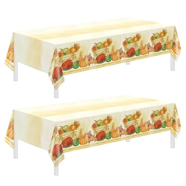 Childom 2 Pack Thanksgiving TableclothsThanksgiving Decorations 54x108 Inch Plastic Table Cloth Rectangle TableDisposable Tablecloths for HomePicnicBirthdayOutdoorFriendsgiving Party Decorations