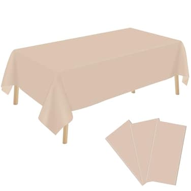 YSYJ 3 Pack Beige Plastic Tablecloth Disposable Rectangular Table Cloth 54 x 108 Inch Table Cover for Parties