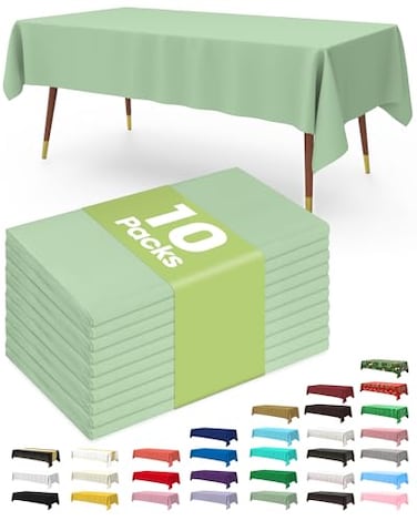 Pureegg Plastic Table Cloth Disposable 10 Pack 54 x 108 Inch Table Cloths Easter Party Decorative Tablecloths Rectangle Light Pastel Plastic Cover Leakproof Sturdy Sage Green