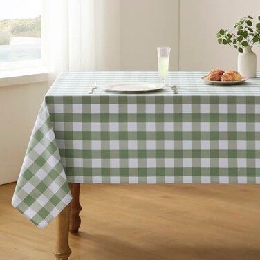 Veblandy Checkered Tablecloth Rectangle Waterproof Gingham Table Cloth Washable Buffalo Plaid Table Cover Wrinkle Free for Kitchen Dining and Outdoor Picnic 60 x 102 Inch Sage Green and White