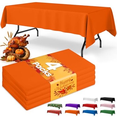 Niuara Orange Plastic Table Cloth 4 Pack 54 108 Rectangle Disposable Tablecloths for 6FT Tables Table Cover for Party Holiday Gathering Use