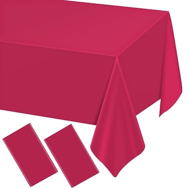 WNINK 2 Pack Bright Red Plastic Tablecloth Disposable Table Covers 54 x 108 Table Cloths for Bridal Shower Engagement Wedding Birthday Picnic Parties