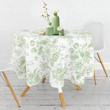 JarThenaAMCS Green Floral Round Tablecloth 60 Inch Chinoiserie Flower Fabric Table Cover Washable Table Decoration for Home Kitchen Dining Picnic Party Indoor Outdoor Decor