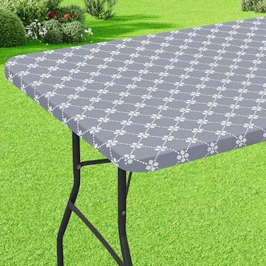 misaya Rectangle Vinyl Table Cloth Elastic Fitted Tablecloth with Flannel Backing Waterproof Plastic Table Cover Fits Folding Tables for Picnic Camping Indoor and Outdoor Grey 36 x 60