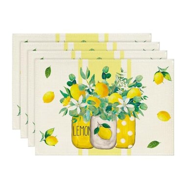 Artoid Mode Yellow Stripes Vase Lemon Summer Placemats Set of 4 12x18 Inch Seasonal Spring Table Mats for Party Kitchen Dining Decoration