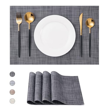 CADONO Placemats Set of 4 Washable IndoorOutdoor Vinyl Place Mats for Dining Table Durable NonSlip Heat Resistant PVC Weave Table MatsBlack