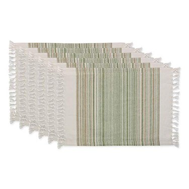 DII Everyday Collection Fringed Stripe Tabletop Placemat Set 13x20 Thyme