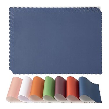 Fit Meal Prep 200 Pack Disposable Paper Placemats 14 x 10 Inch Blue with Decorative Wavy Scalloped Edge for Restaurant Catering Dining Table Baby Kids Birthday Parties