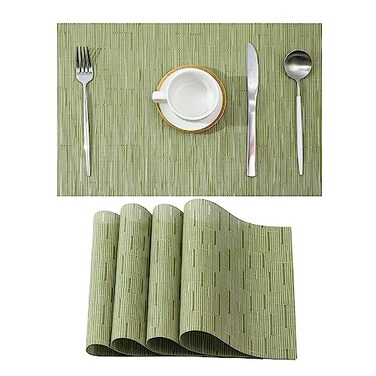 Leetaltree Pea Green Placemats Set of 4 Heat Resistant NonSlip Place mats for Dining Table Washable Durable PVC Vinyl Woven Table MatsPea Green 4
