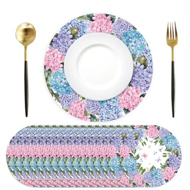 Tarklanda Paper Placemats Disposable 50 Pack Hydrangea Placemats 137 Inch Hydrangea Floral Place Mats Round Table Mats Spring Summer Table Mats for Birthday Wedding Party Supplies