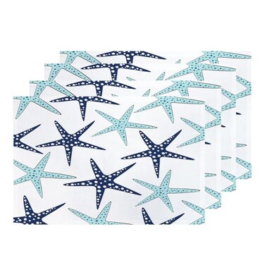Shrahala Nautical Starfish Placemats Table Mat Linen Burlap Washable DoubleDeck Heat Insulation for Dining Table Kitchen Table Set of 4 12 x 18 inchSky Blue White Navy Sea Star