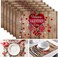 Whaline 6 Pack Happy Valentines Day Placemats Heart Patterned Table Mats 12 x 18 Inch Wood Prints Heat Resistant Table Mats NonSlip Washable Mats Decoration for Home Kitchen Dining Wedding Party
