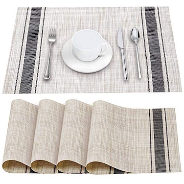 YOSICHY Table Mats Set of 4 Crossweave Woven Vinyl Placemats NonSlip Kitchen Placemats for Dining Table Washable Easy to CleanGrey