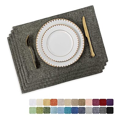 Home Brilliant Table Place Mats Fabric Cloth Placemats Set of 4 Heat Resistant Dining Linen Place Mats Kitchen Dark Grey