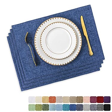 Home Brilliant Set of 4 Placemats Blue Placemats Heat Resistant Dining Table Place Mats Kitchen Table Mats Navy Blue
