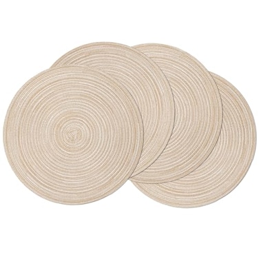 SHACOS Round Braided Placemats Set of 4 Washable Place Mats for Dining Tables 15 inch Non Slip Kitchen Table Mats Beige 4