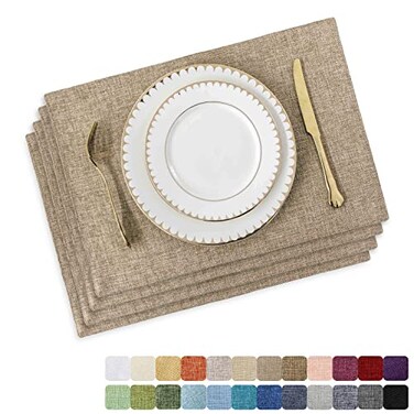 Home Brilliant Linen Placemats Set of 4 Heat Resistant Dining Table Cloth Place Mats Kitchen Table Mats Placemats Table Decor Natural Linen