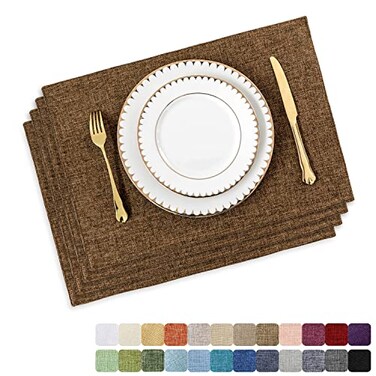 Home Brilliant Cloth Placemats Set of 4 Heat Resistant Dining Table Place Mats Linen Kitchen Table Mats Brown
