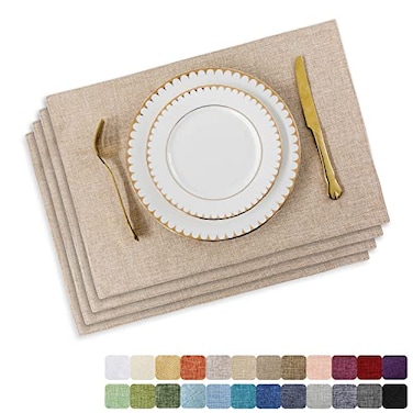 Home Brilliant Placemats Set of 4 Heat Resistant Dining Table Place Mats Plate Mat Cloth Placemats Kitchen Table Mats Indoor Outdoor Dinner Light Linen
