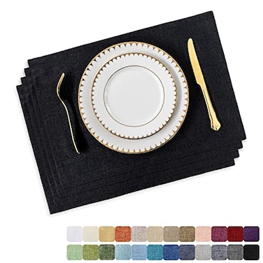 Home Brilliant Black Placemats Set of 4 Heat Resistant Table Mats Cloth Dining Table Place Mats Kitchen Washable Placemat New Year Black