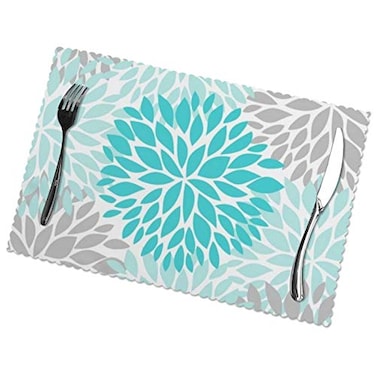 TianHeYue Turquoise Blue and Gray Placemats Set of 6 Washable Table Place Mats for Kitchen Dining Home 12 X 18 Inch