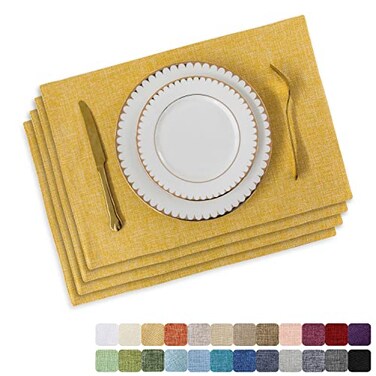 Home Brilliant Cloth Placemats Set of 4 Linen Placemat Washable Heat Resistant Dining Table Place Mats for Kitchen Table Holiday Dinner Decoration Yellow