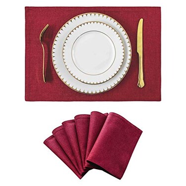 Home Brilliant Placemats Set of 6 Red Place Mats Decoration Heat Resistant Dining Table Place Mats Machine Washable Kitchen Table Mats 13x19 inch Burgundy