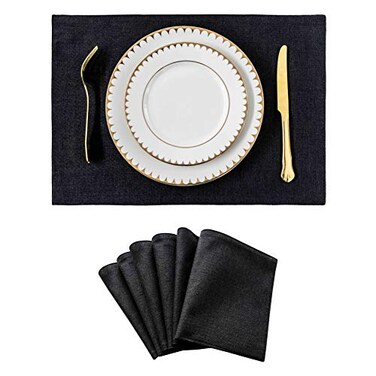 Home Brilliant Black Placemats Set of 6 Heat Resistant Dining Table Place Mats Kitchen Cloth Table Mats Black