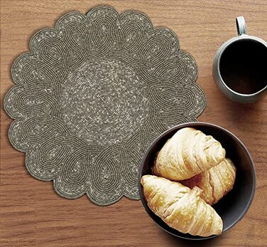 Light & Lightnrpo Round Scalloped Beaded Charger Placemats Handmade Decorative Table Placemats for Dining Table Holiday Wedding Party Kitchen Home Dcor Handcrafted by Artisans 13 Inch Gunmetal