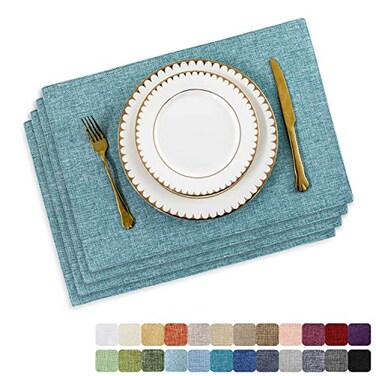 Home Brilliant Cloth Placemats Set of 4 for Holiday Dinner Linen Placemat Heat Resistant Dining Table Place Mats for Kitchen Table 13 x 19 inches Teal