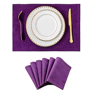 Home Brilliant Placemats Set of 6 Heat Resistant Dining Table Place Mats for Kitchen Table 13 x 19 inches Purple