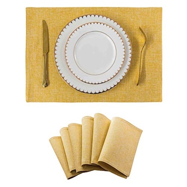 Home Brilliant Dining Placemats Set of 6 Heat Resistant Dining Table Place Mats for Kitchen Table for Placemats Decoration for Dinner Decor 13 x 19 inches Yellow