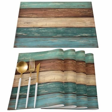 Vandarllin St Patricks Day Placemats Set of 4 Teal Green Brown Retro Rustic Wood Texture Cotton Line Heat Resistant Table Mats Washable NonSlip Mats Decor For Kitchen Dining Spring Holiday Party18x12