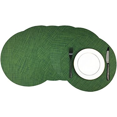 WAZAIGUR Round Placemats Set of 6 Woven Vinyl Easy to Clean Heat Resistant Kitchen Table Mats 15 InchHunter Green 6